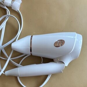 T3 White Hair Dryer with Rose Gold Accents Travel Size